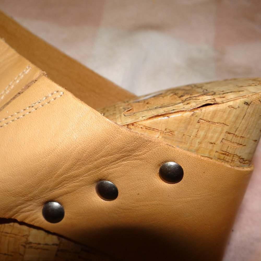 Lucky Brand Magnolia Tan Leather Wrap Cork Wedge Sandals - Picture 9 of 9